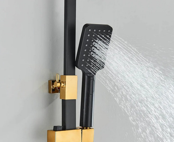 Coloana de dus cu termostat si afisaj, negru/auriu, cu efect de ploaie, 6 functii de curgere [3]