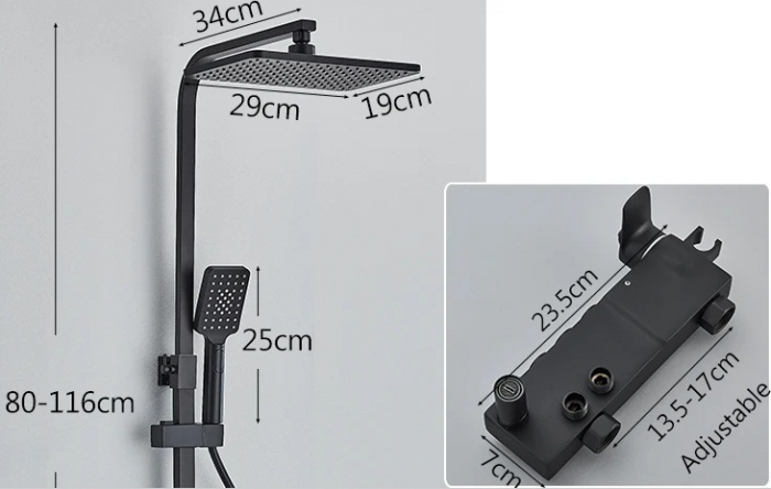 Coloana de dus cu termostat si afisaj, negru/auriu, cu efect de ploaie, 6 functii de curgere [5]