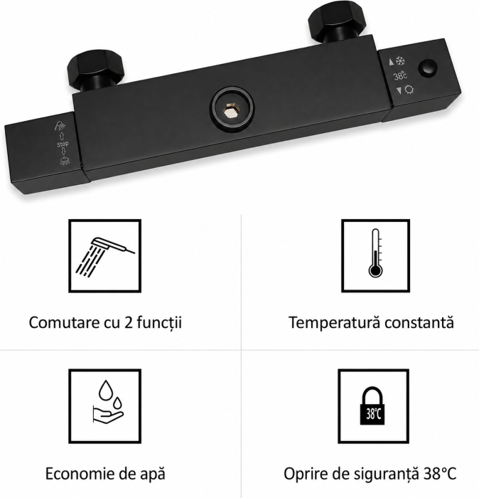 Coloană duș termostatică neagră reglabilă 730–1150 mm [2]