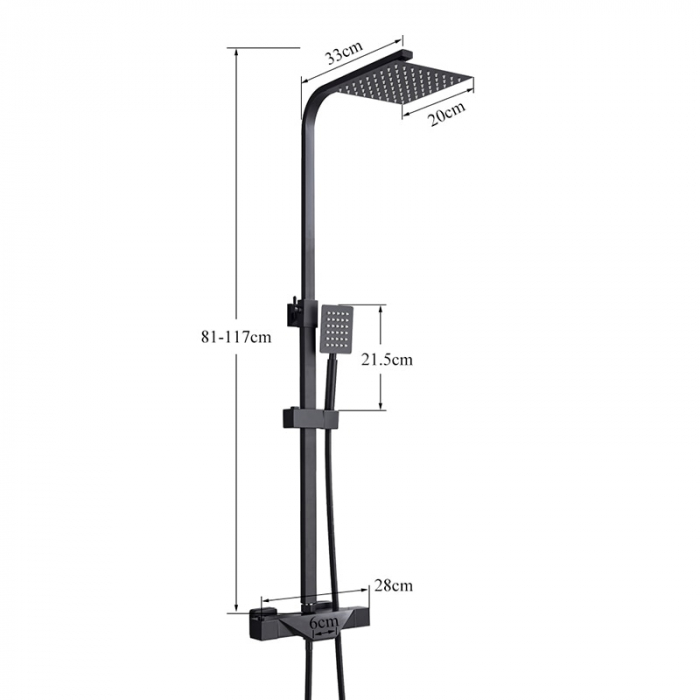 Coloana Dus cu termostat, para patrata si efect de ploaie, negru mat [3]