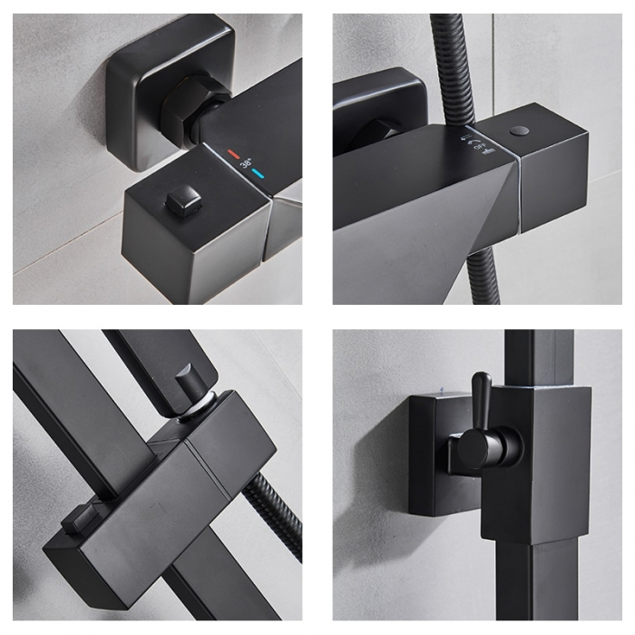 Coloana Dus cu termostat, para patrata si efect de ploaie, negru mat [2]