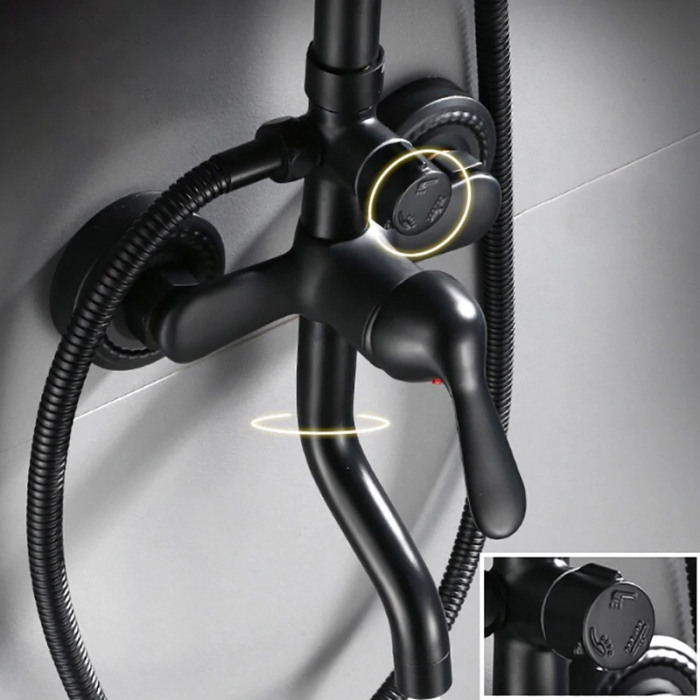 Coloana Dus, para rotunda 20 cm si efect de ploaie, negru mat [3]