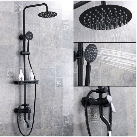 Coloana Dus, para rotunda 20 cm si efect de ploaie, negru mat [2]