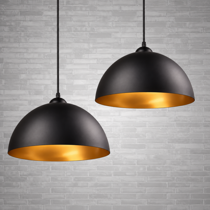 Lampă pendentă industrială neagră cu interior auriu Ø30 cm E27 [2]