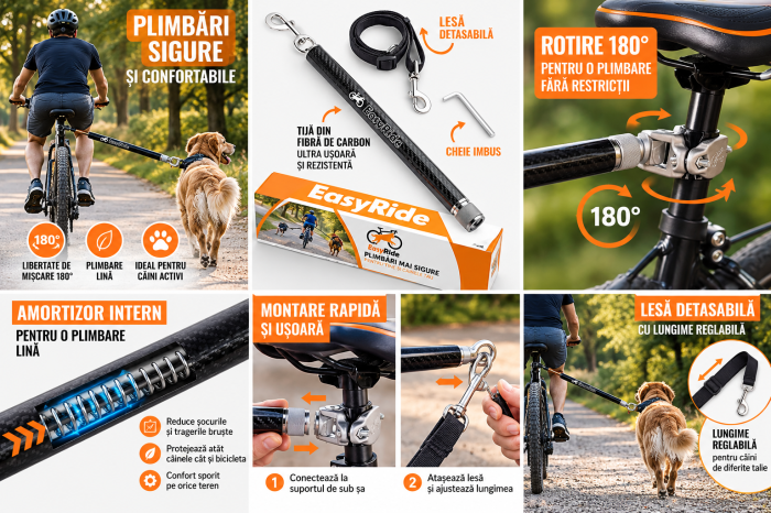Set lesă câine pentru bicicletă EasyRide cu amortizor și rotire 180° [3]