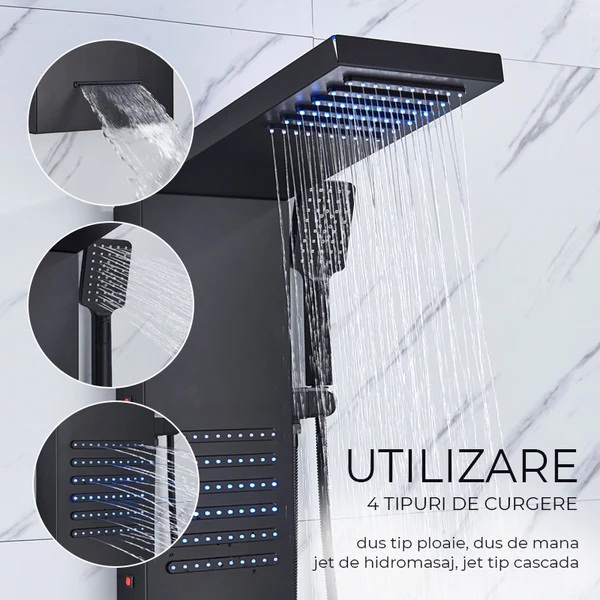 Panel Dus cu LED, negru, efect de ploaie si jeturi cu masaj [4]