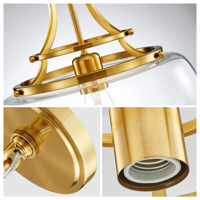 Pendul auriu cu abajur din sticlă transparentă 34 cm [4]