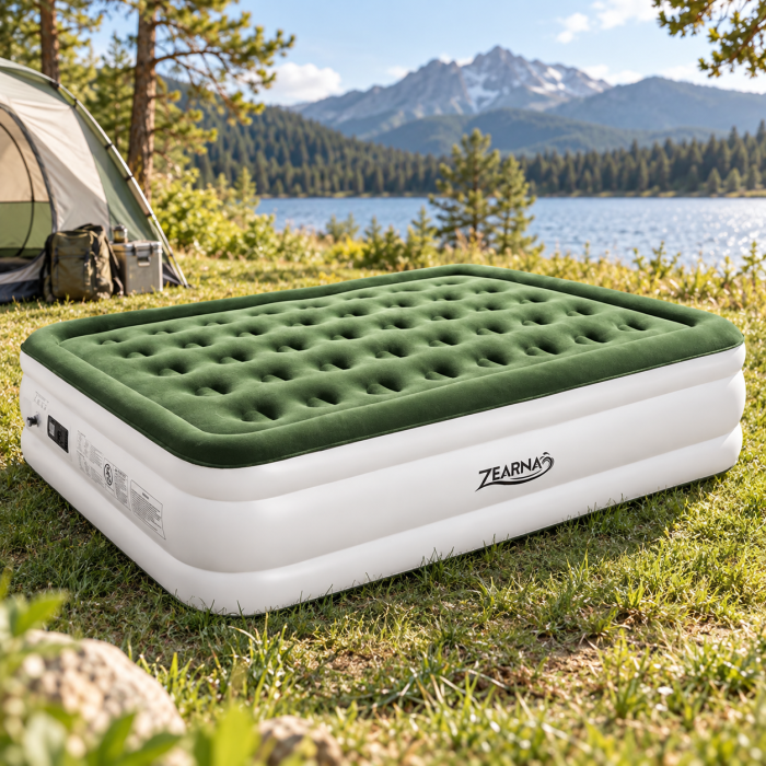 Saltea gonflabilă dublă ZEARNA 203x152x40 cm cu pompă electrică verde [2]