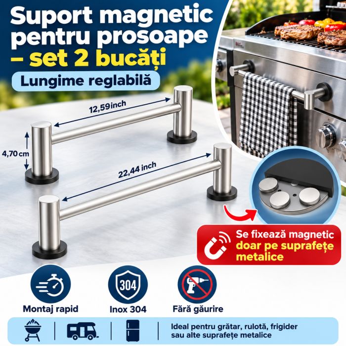 Set 2 bare magnetice reglabile prosoape inox 304 32–57 cm nichel periat [2]