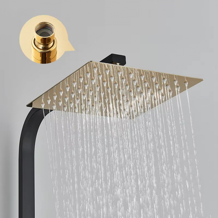 Set de duș cu efect de ploaie pentru baie, cu robinet de pulverizare pentru bideu,negru/gold [4]