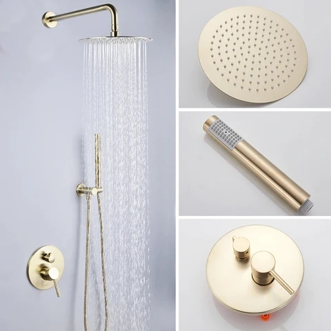 Sistem de dus incastrat auriu nichelat, para rotunda 30cm, doua functii de curgere a apei [2]