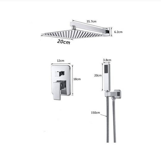 Sistem de dus incastrat, crom, para 20 cm, doua functii de curgere a apei [2]