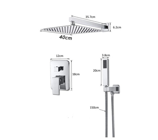 Sistem de dus incastrat, crom, para 40 cm, doua functii de curgere a apei [2]