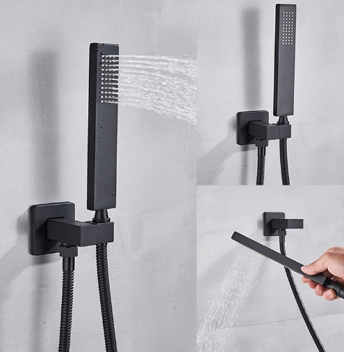 Sistem de dus incastrat cu para patrata de 30 cm, negru mat, 3 functii de curgere a apei [2]