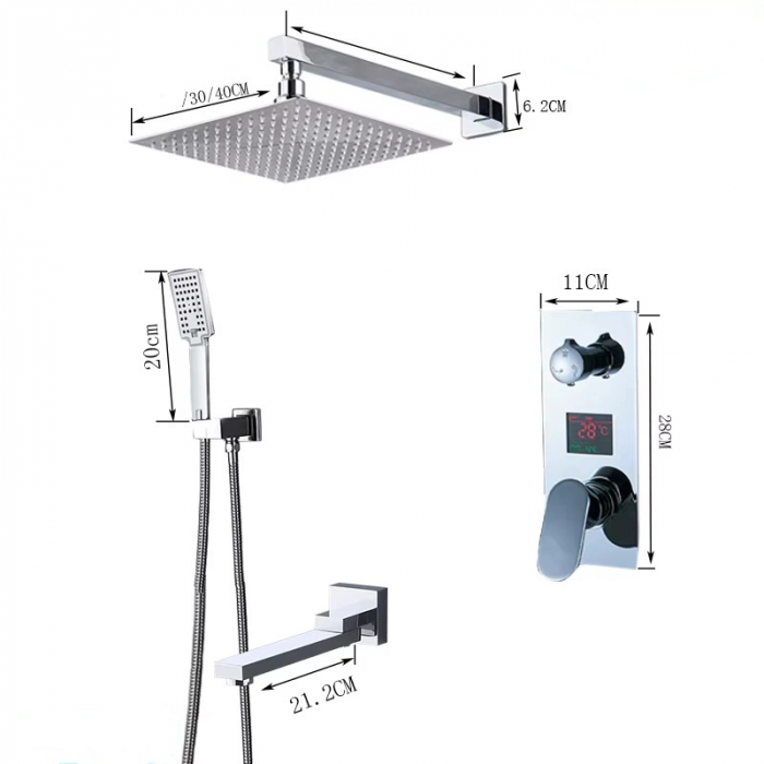 Sistem de dus incastrat cu para patrata, 3 functii de curgere, cu termostat pentru reglarea temperaturii apei [4]