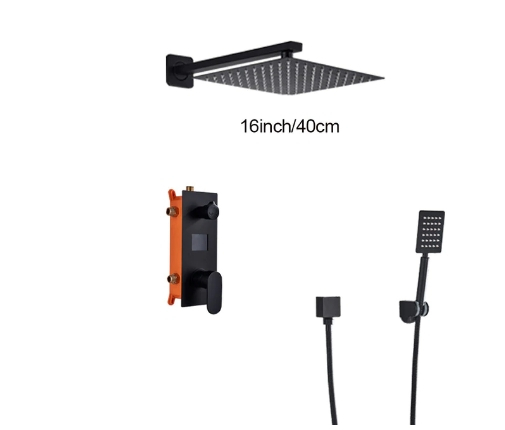 Sistem de dus incastrat cu para patrata de 40 cm, negru mat, 2 functii de curgere cu termostat pentru reglarea temperaturii apei [3]
