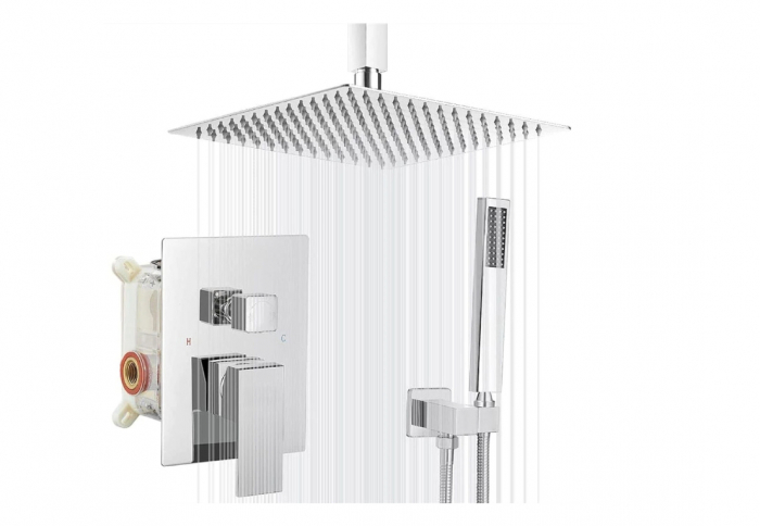 Sistem de dus incastrat in tavan cu para patrata de 40cm, crom, 2  functii de curgere a apei [2]