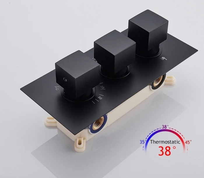 Sistem de dus incastrat in tavan, termostatic, negru mat 50x50 [3]