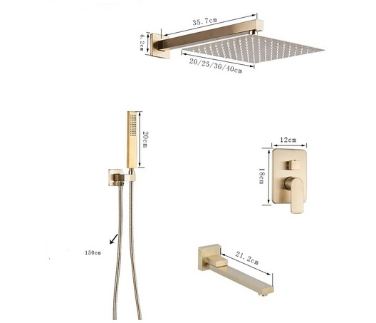 Sistem de dus incastrat auriu nichelat, para patrata 40 cm, trei functii de curgere a apei [4]