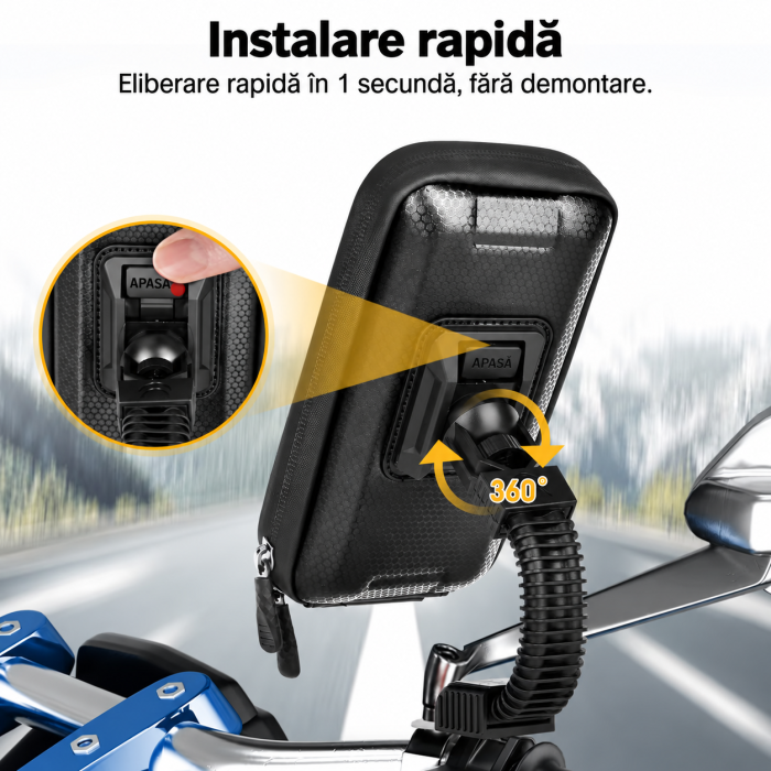 Suport telefon moto ENONEO 360° cu husă pentru ploaie până la 6,7 inch [3]