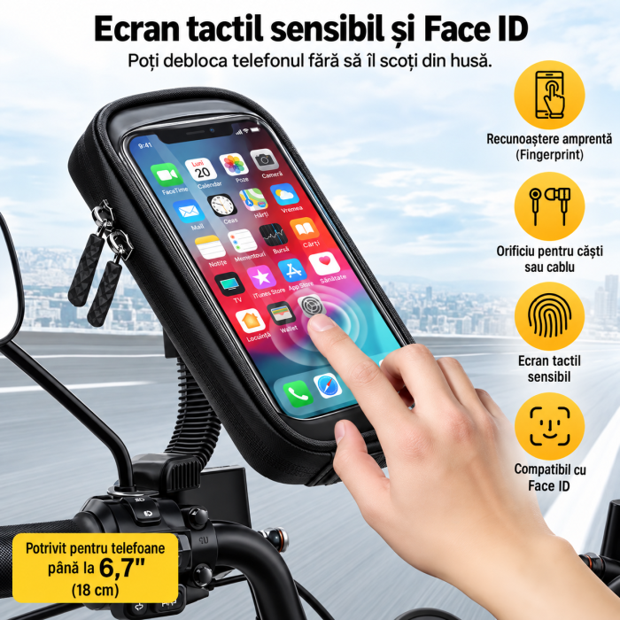 Suport telefon moto ENONEO 360° cu husă pentru ploaie până la 6,7 inch [2]