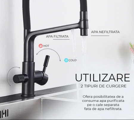 Baterie bucatarie cu 3 cai pentru filtru de purificare, negru mat [2]