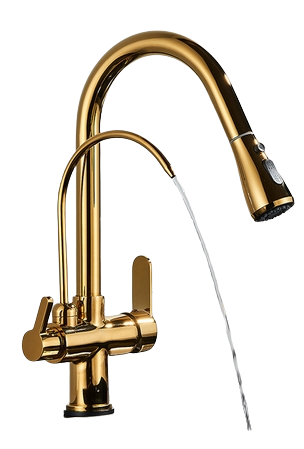 BUCATARIE - Baterie aurie profesionala cu robinet pentru apa filtrata