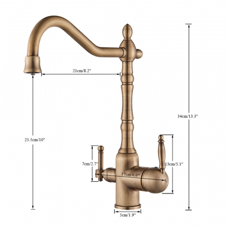 Baterie bucatarie clasica, auriu antichizat cu robinet pentru apa filtrata [2]
