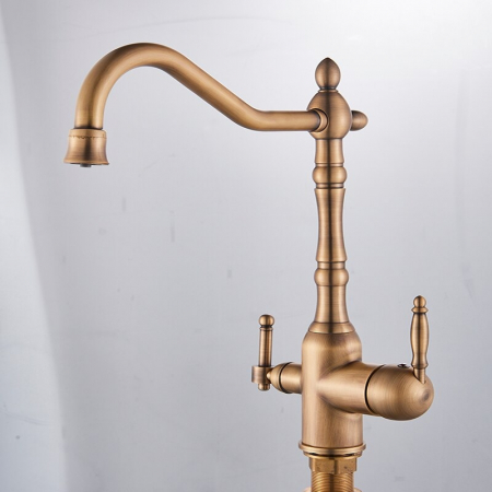 Baterii Bucatarie - Baterie bucatarie clasica, auriu antichizat cu robinet pentru apa filtrata