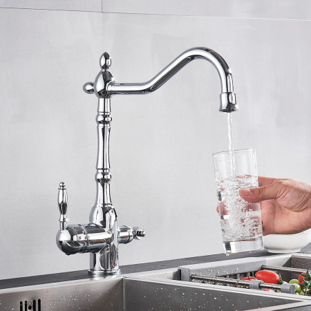 Baterie bucatarie clasica, crom cu robinet pentru apa filtrata [4]