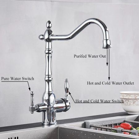 Baterie bucatarie clasica, crom cu robinet pentru apa filtrata [3]