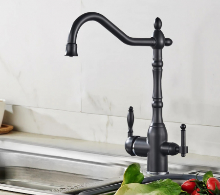 Baterie bucatarie clasica , negru mat cu robinet separat pentru apa filtrata. [1]