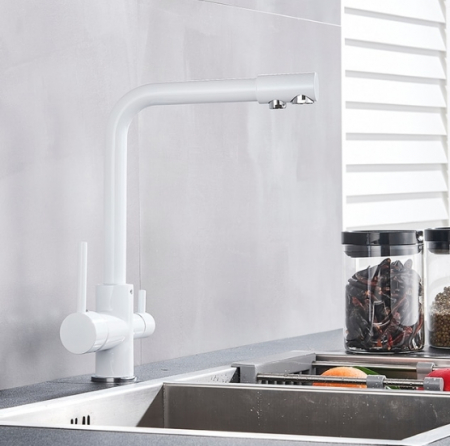 Baterii Bucatarie - Baterie bucatarie cu 3 cai, pentru filtru de purificare, alba