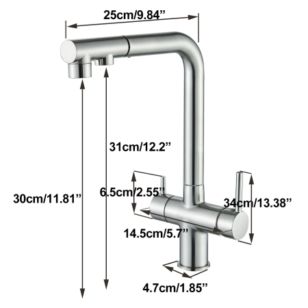 Baterie bucatarie cu 3 cai, pentru filtru de purificare, argintiu cromat [6]