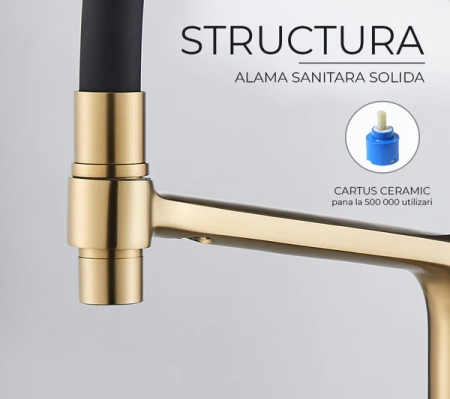 Baterie bucatarie cu 3 cai pentru filtru de purificare, auriu cu negru [9]