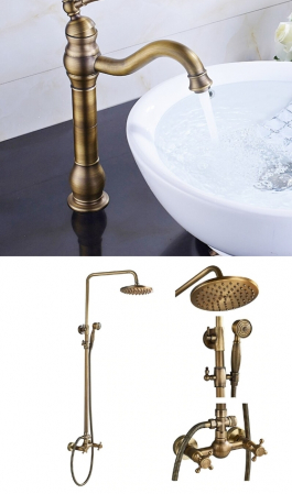 Baterie lavoar, montare pe blat, auriu antichizat [4]