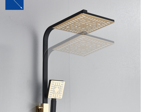 Coloana de dus cu para patrata 25 cm, negru mat cu auriu, efect de ploaie, 4functii [2]