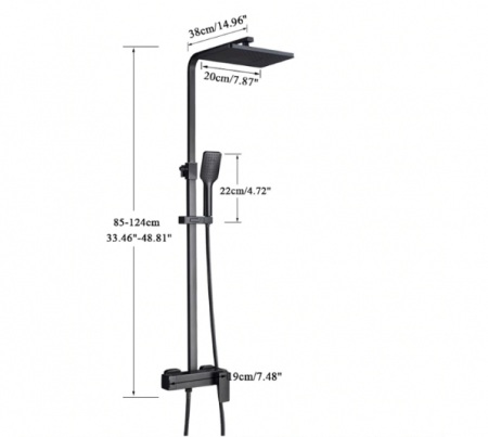 Coloana de dus cu para patrata, negru mat, efect de ploaie, 3functii [5]
