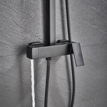 Coloana de dus cu para patrata, negru mat, efect de ploaie, 3functii [2]