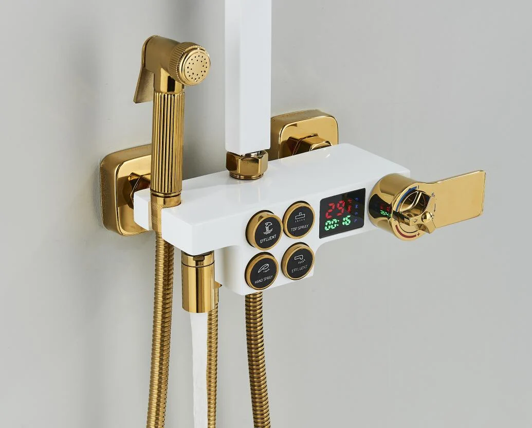 Coloana de dus cu termostat si afisaj, alb/auriu, cu efect de ploaie, 6 functii de curgere [1]