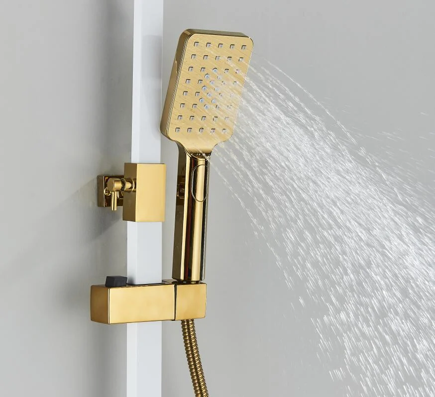 Coloana de dus cu termostat si afisaj, alb/auriu, cu efect de ploaie, 6 functii de curgere [4]