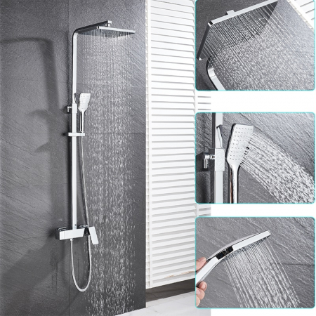 Coloana Dus, argintiu cromat, cu efect de ploaie, para dus 20 cm, 3 functii de curgere [4]