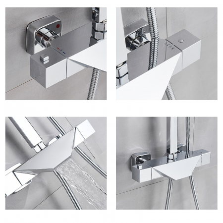 Coloana Dus cu termostat, para patrata si efect de ploaie, argintiu cromat [1]