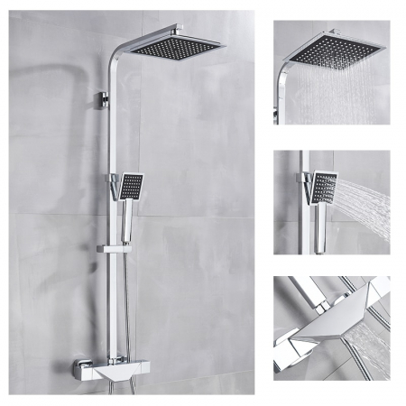 Coloana Dus cu termostat, para patrata si efect de ploaie, argintiu cromat [0]