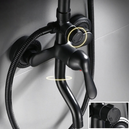 Coloana Dus, para rotunda 20 cm si efect de ploaie, negru mat [2]