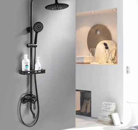 Coloane de Dus - Coloana Dus, para rotunda 20 cm si efect de ploaie, negru mat