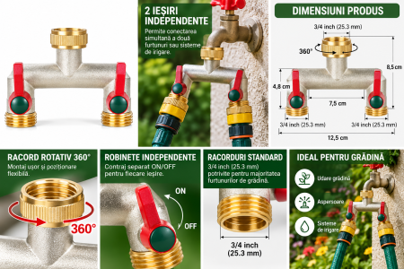Gradina - Distribuitor apă 2 căi 3/4 inch cu robinete independente