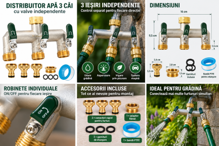 Gradina - Distribuitor apă 3 căi pentru furtun și irigare