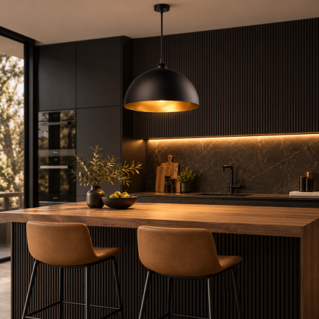 Corpuri de Iluminat Interior - Lampă pendentă industrială neagră cu interior auriu Ø30 cm E27