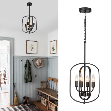 Corpuri de Iluminat Interior - Lustră pendul neagră cu 4 becuri E14